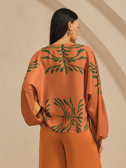 Vivid Fuchsia Print Satin Lantern Top