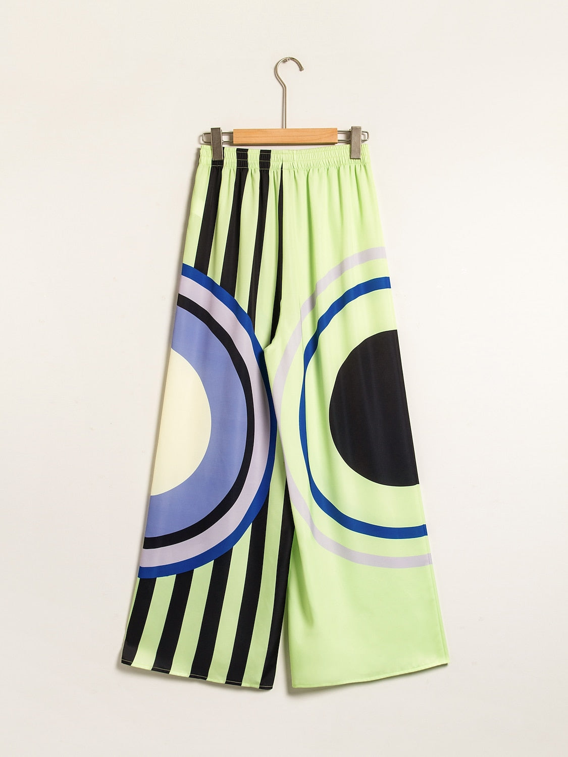 Satin Geometric Print Relaxed Elasticity Straight Pants