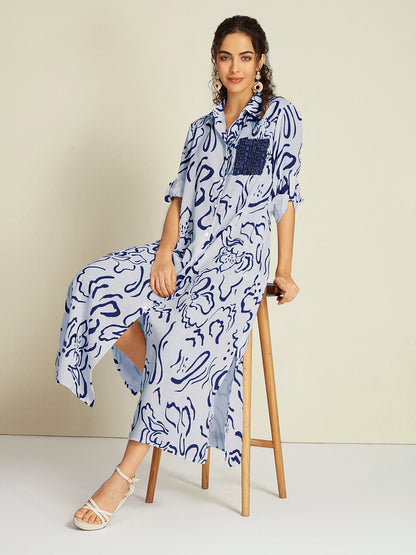 Sequin Apricot Curve Pocket Roll Up Maxi Shirt Dress