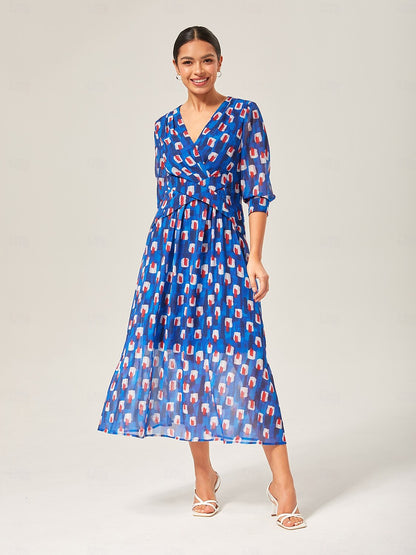 Geometric Color-Block Chiffon Maxi Dress