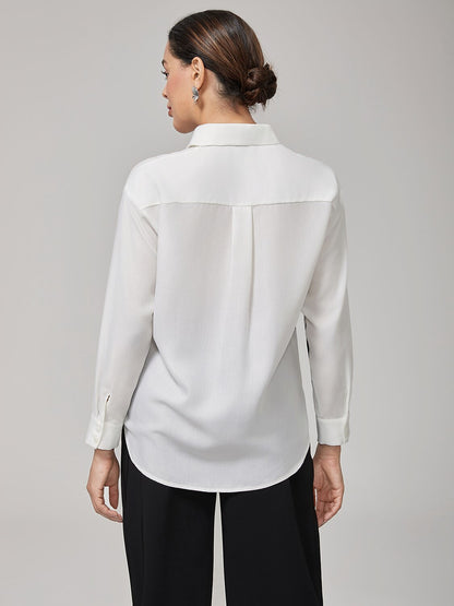 White Artistic Print Long-Sleeve Shirt