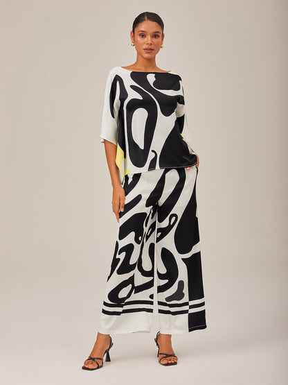 Satin Silk Shirt Color Combo Magyar Black Flowy Graphic