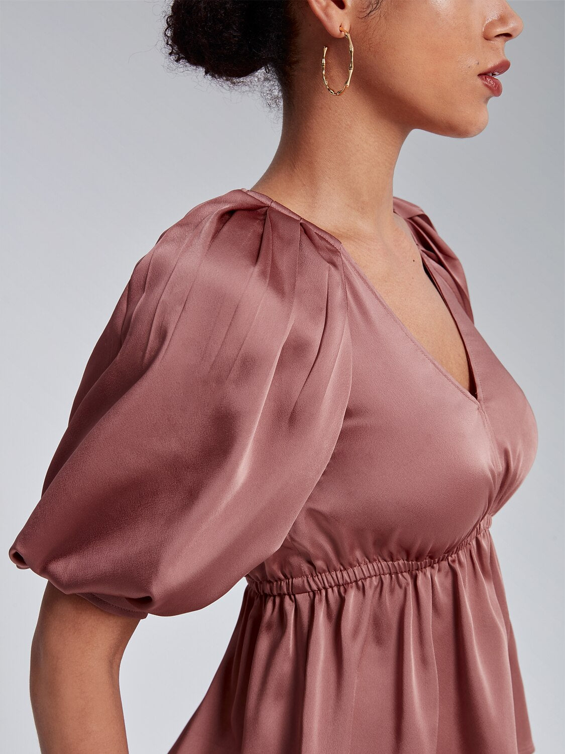 V-Neck Puff Sleeve Peplum Top