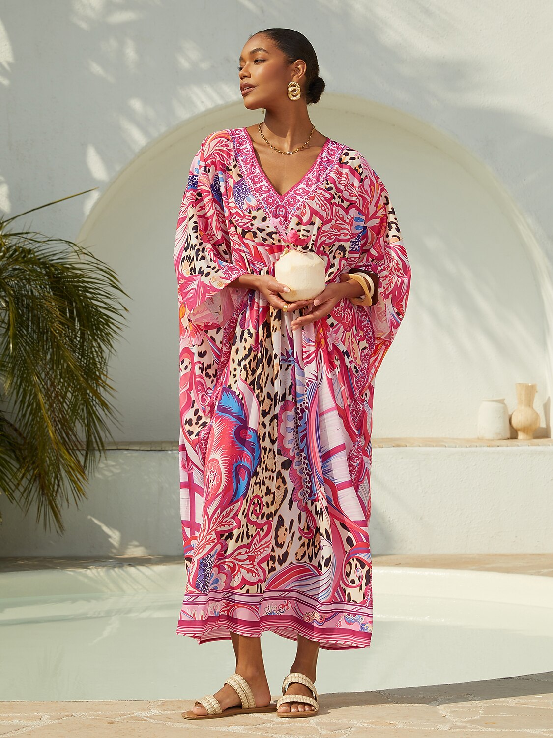 Vacation Paisley Leopard Print Chiffon Maxi Dress