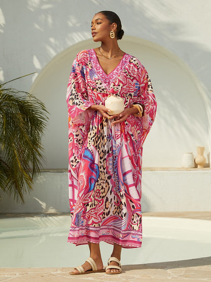 Vacation Paisley Leopard Print Chiffon Maxi Dress
