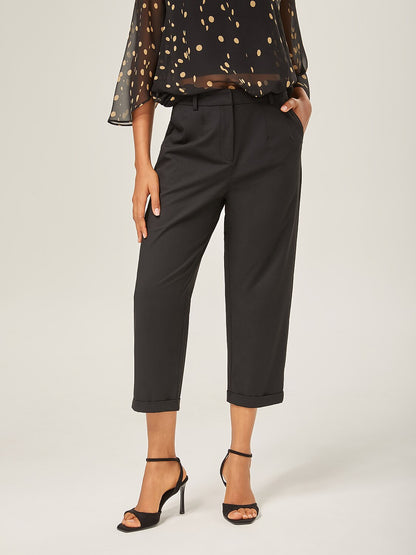 Slim Fit Black Wool Ankle Cigarette Pants