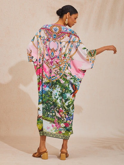 Vacation Floral Chain Print Dolman Sleeve Chiffon Maxi Dress