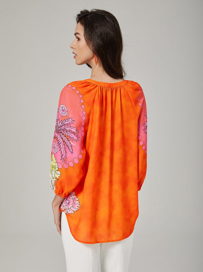 Vacation-Style Placement Print Pullover Top