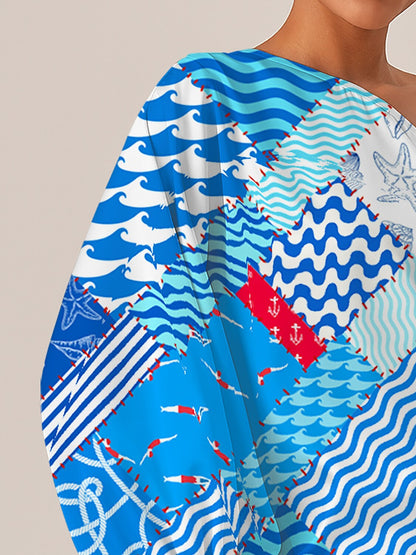 Ocean Inspired Geometric Off-Shoulder Top