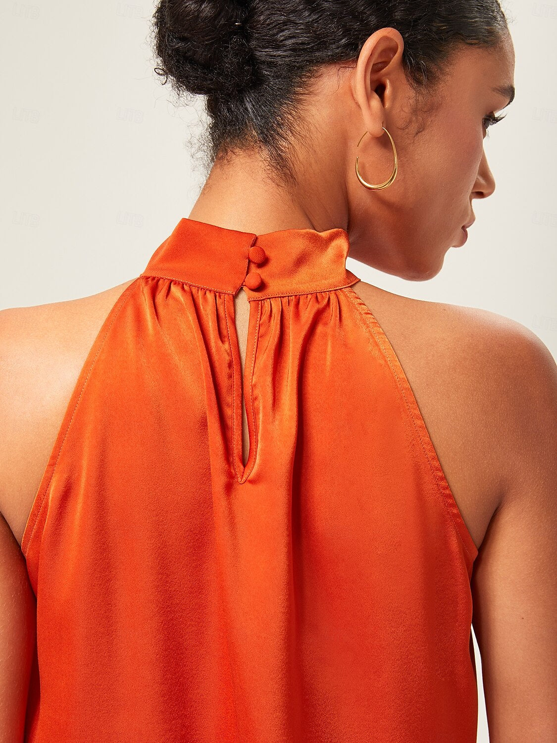 Satin Orange Stand Collar Wide Leg Pants Set