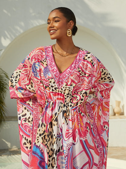 Vacation Paisley Leopard Print Chiffon Maxi Dress