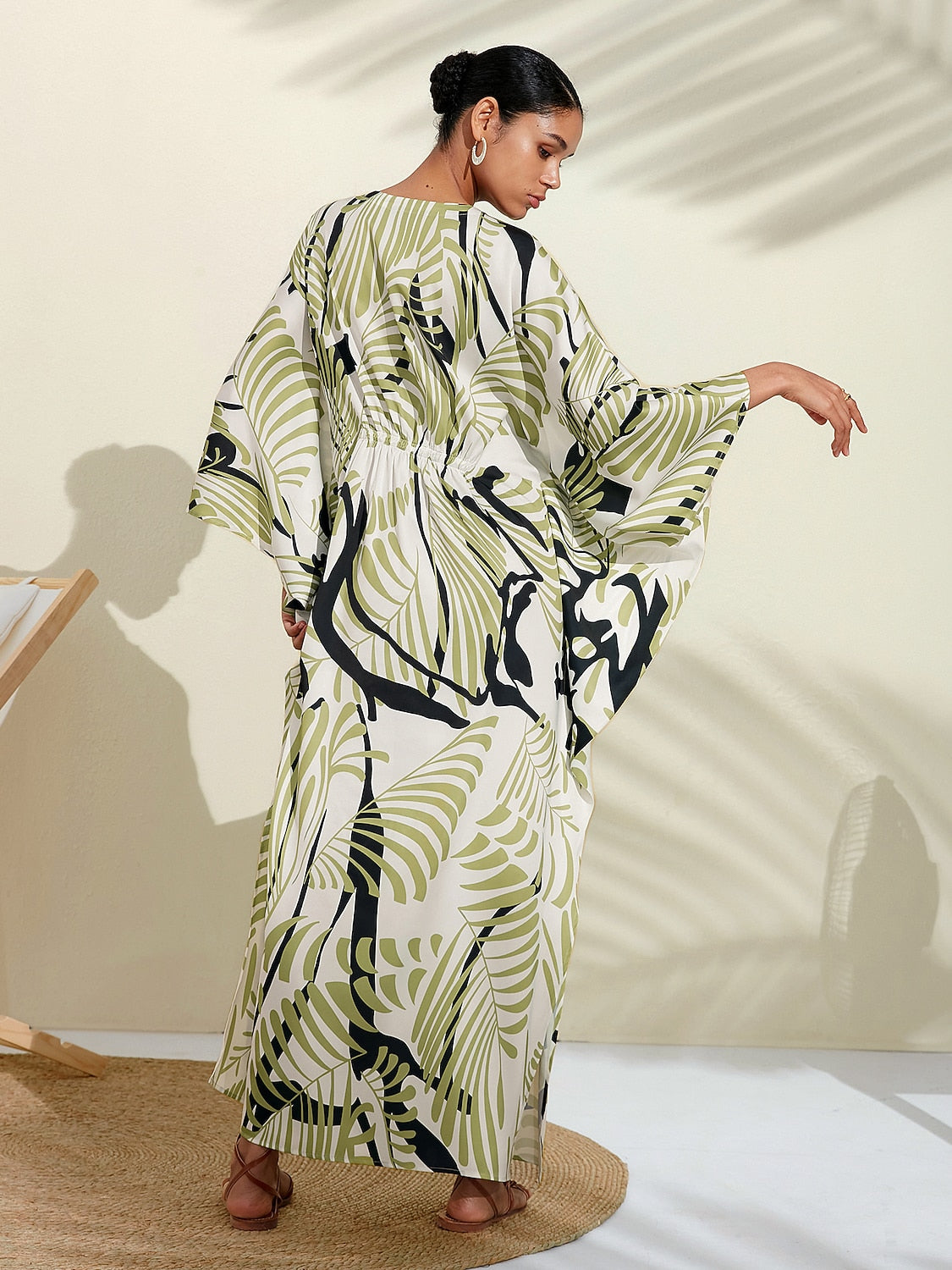 Satin Floral Maxi Dress Kaftan Dress