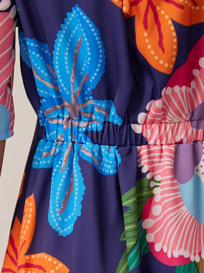 Satin Mini Dress  Floral Print Straight Fit Slimming Elastic Back     Dress