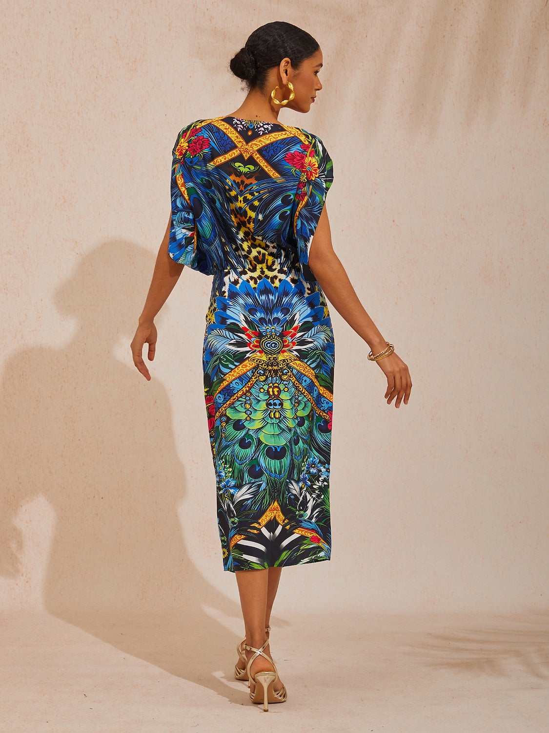 Vacation Jungle Print Fitted Waist Satin Maxi Dress