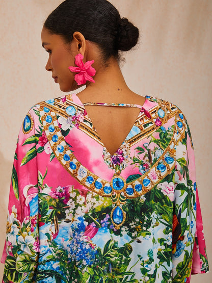 Vacation Jungle Print Dolman Sleeve Satin Top