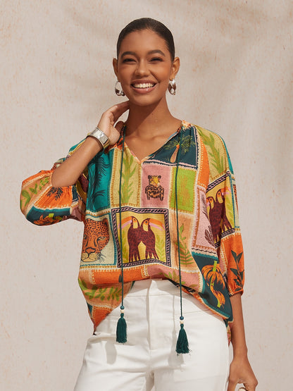 Vacation Tropical Element Floral Loose fit Chiffon Top