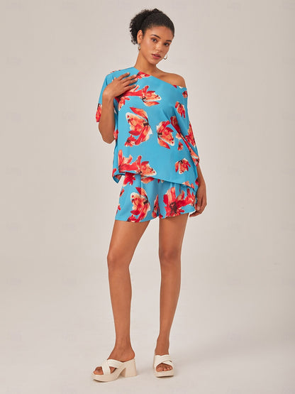 Vacation Floral Print High-Waisted Tie-Front Fresh Shorts