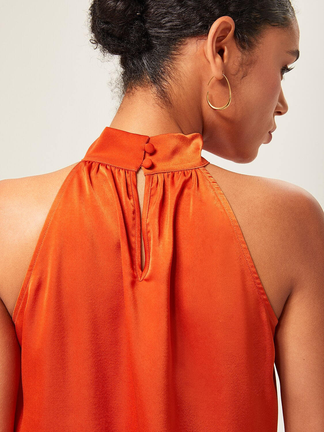 Satin Orange Stand Collar Wide Leg Pants Set