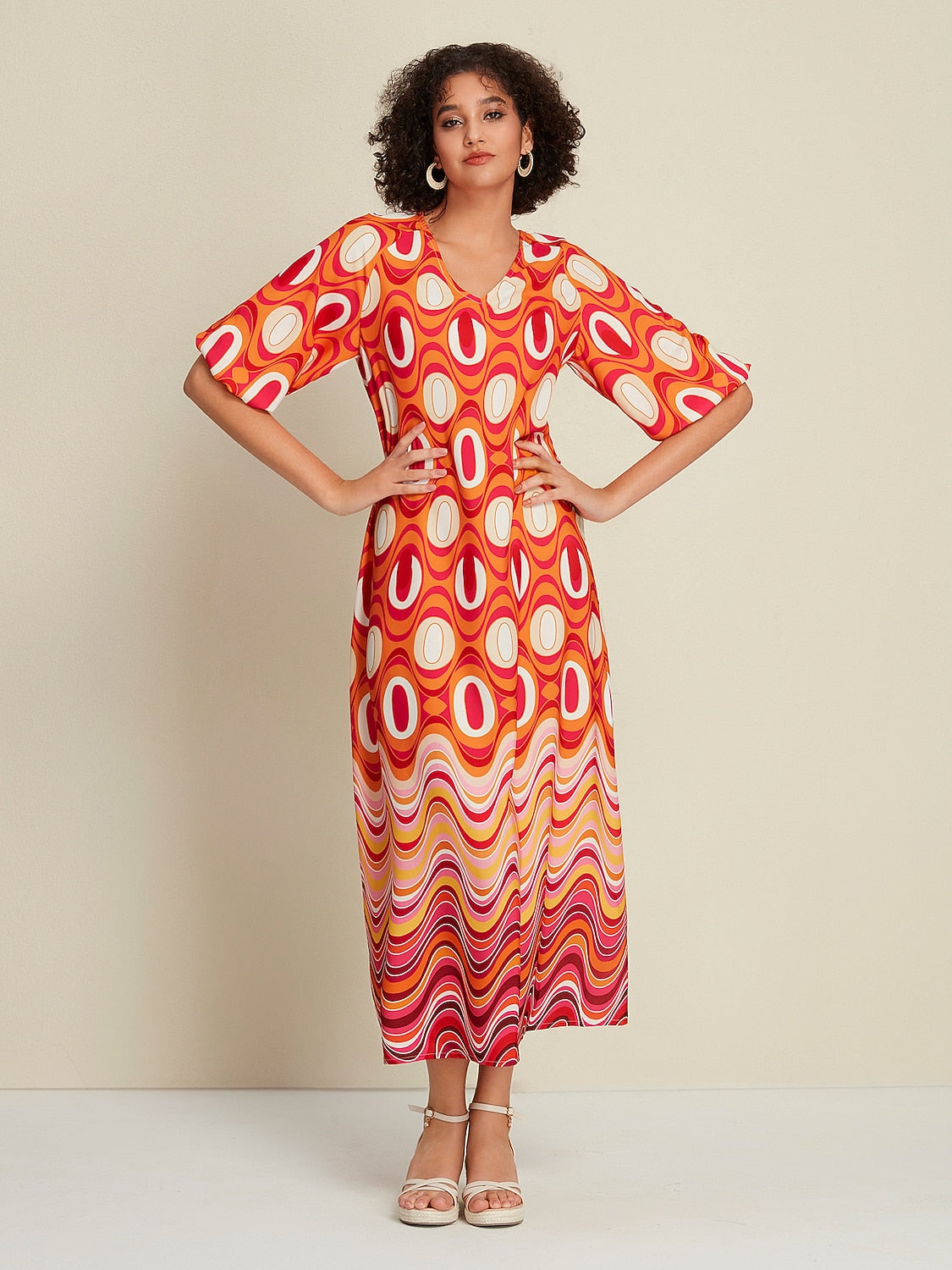 Satin Lines Waves Maxi Dress
