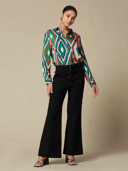 Satin Geometric Print Casual Shirt