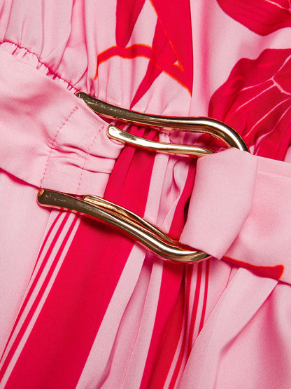 Satin Floral Print Vacation One-Shoulder Maxi Dress