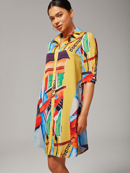 Mini Shirt Dress Satin Artistic Down Straight Fit