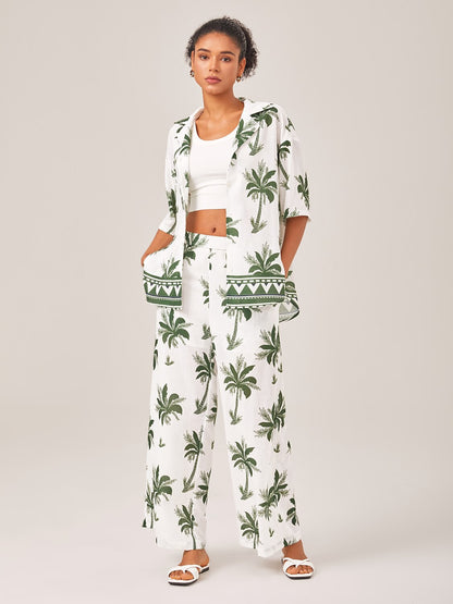 Vacation Palm Tree Print Loose Two-Piece Set