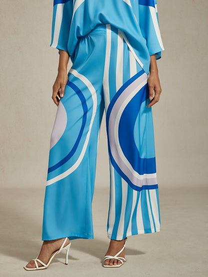 Satin Geometric Print Relaxed Elasticity Straight Pants