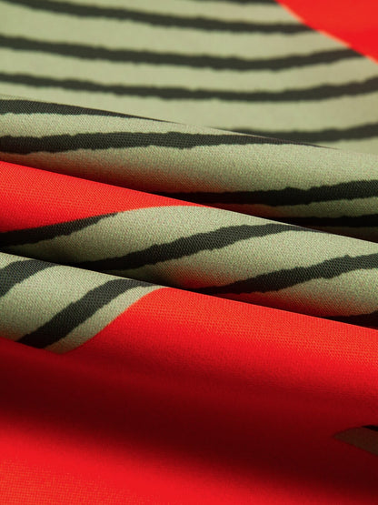 Satin Geometric Print Green Daily Casual Midi Skirt