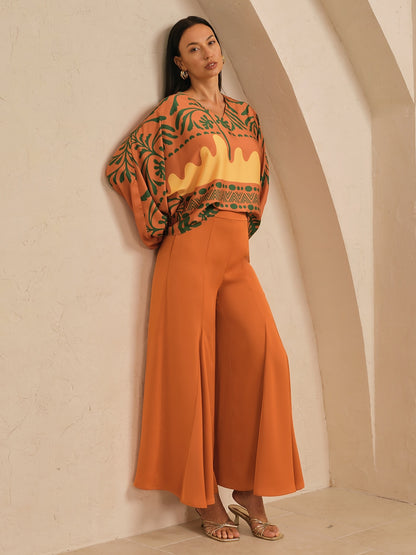 Vivid Fuchsia Print Satin Lantern Top