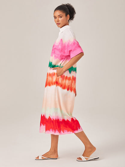 Color Gradient Printed Shirt Dress