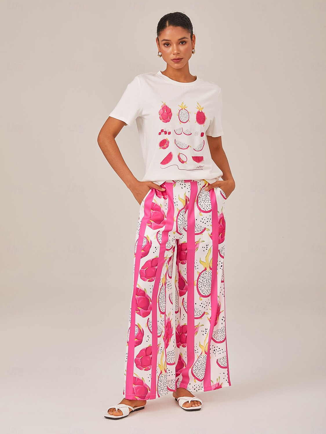 Dragon Fruit Striped Wide Leg Pants