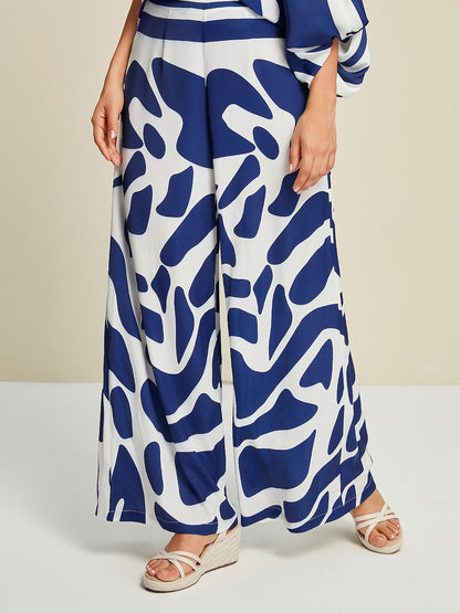 Satin Daily Casual Abstract Arts Wide Leg Pants