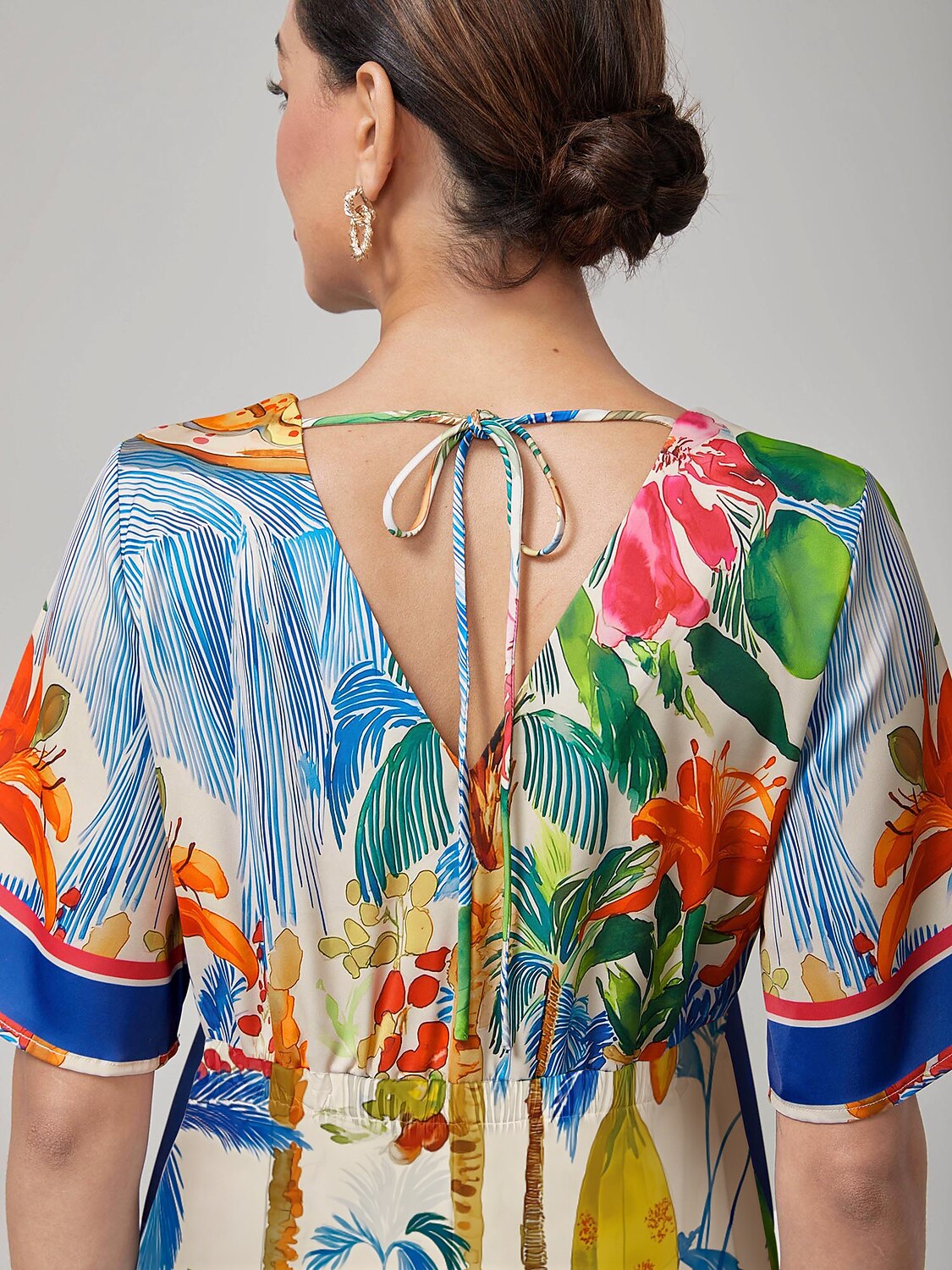 Fruit Floral Straight V-Neck Mini Dress