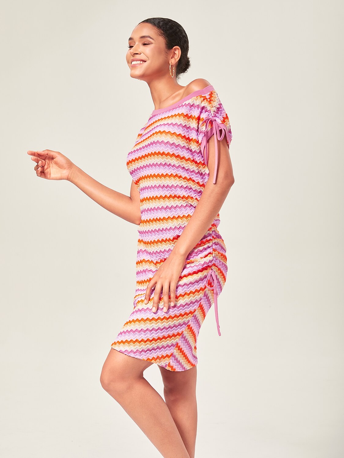 Orange Knitted Stretch Ruched Mini Dress