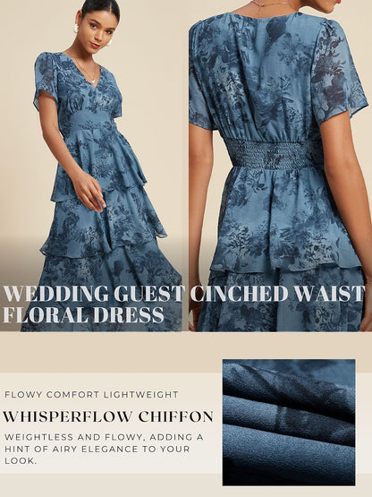 Floral Chiffon Maxi Dress A Line Tiered Ruffle Cake