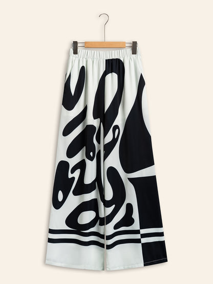 Black Satin Wide Leg Neutral Casual Pants