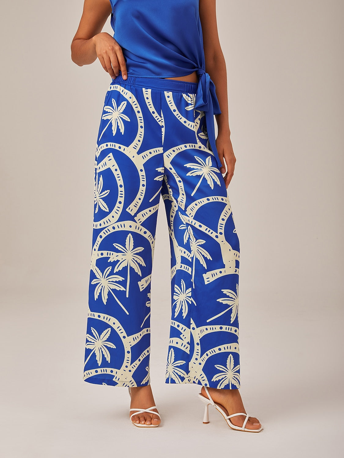 Elastic Waist Geometric Print Wide Leg Pants