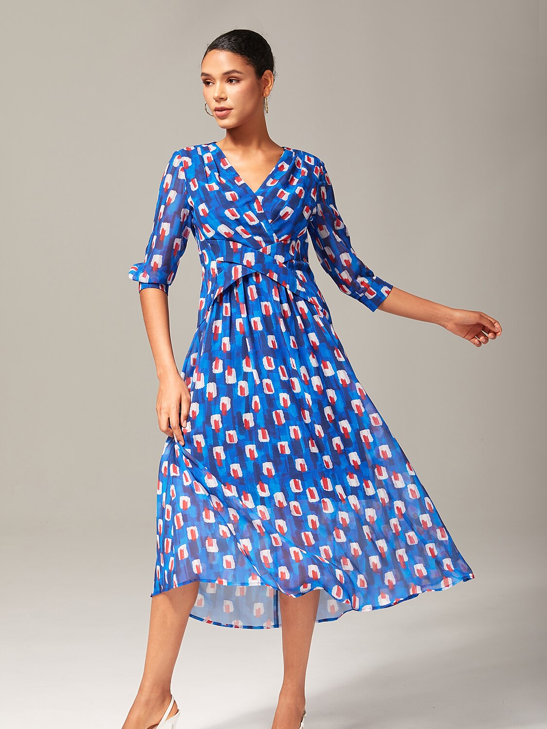 Geometric Color-Block Chiffon Maxi Dress