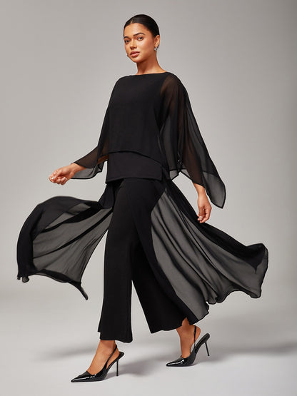 Black Full Length Chiffon High Elasticity Palazzo Pants
