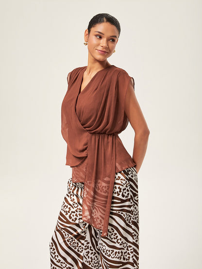 V-Neck Asymmetric Sleeveless Chiffon Top