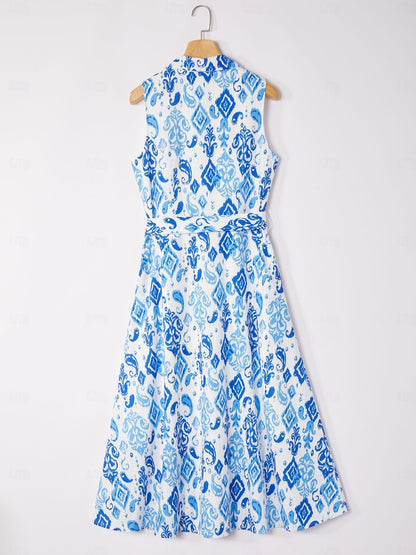 Monochrome Print Linen Look Midi Shirt Dress