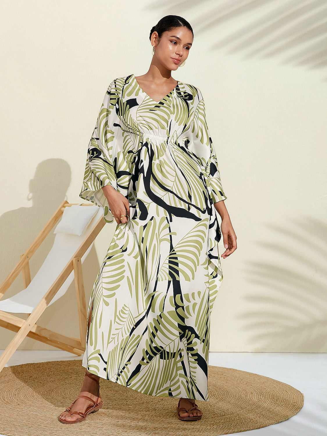 Satin Floral Maxi Dress Kaftan Dress