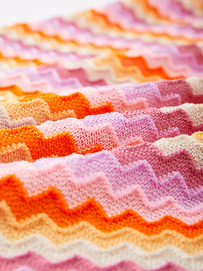 Orange Knitted Stretch Color Block Skirt