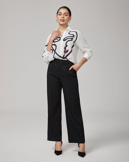 White Artistic Print Long-Sleeve Shirt