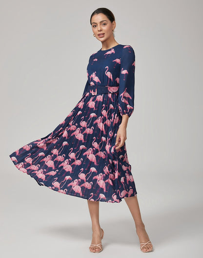 Pink Flamingo Print Casual Dress