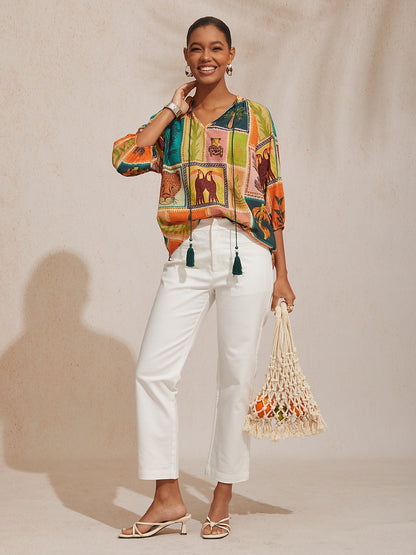 Vacation Tropical Element Floral Loose fit Chiffon Top