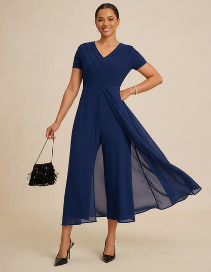 Paneled Design Faux Flowy Sheer Stretch Fabric Jumpsuit