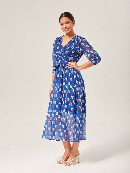 Geometric Color-Block Chiffon Maxi Dress