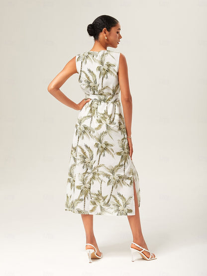 Linen-Like Sleeveless Midi Dress